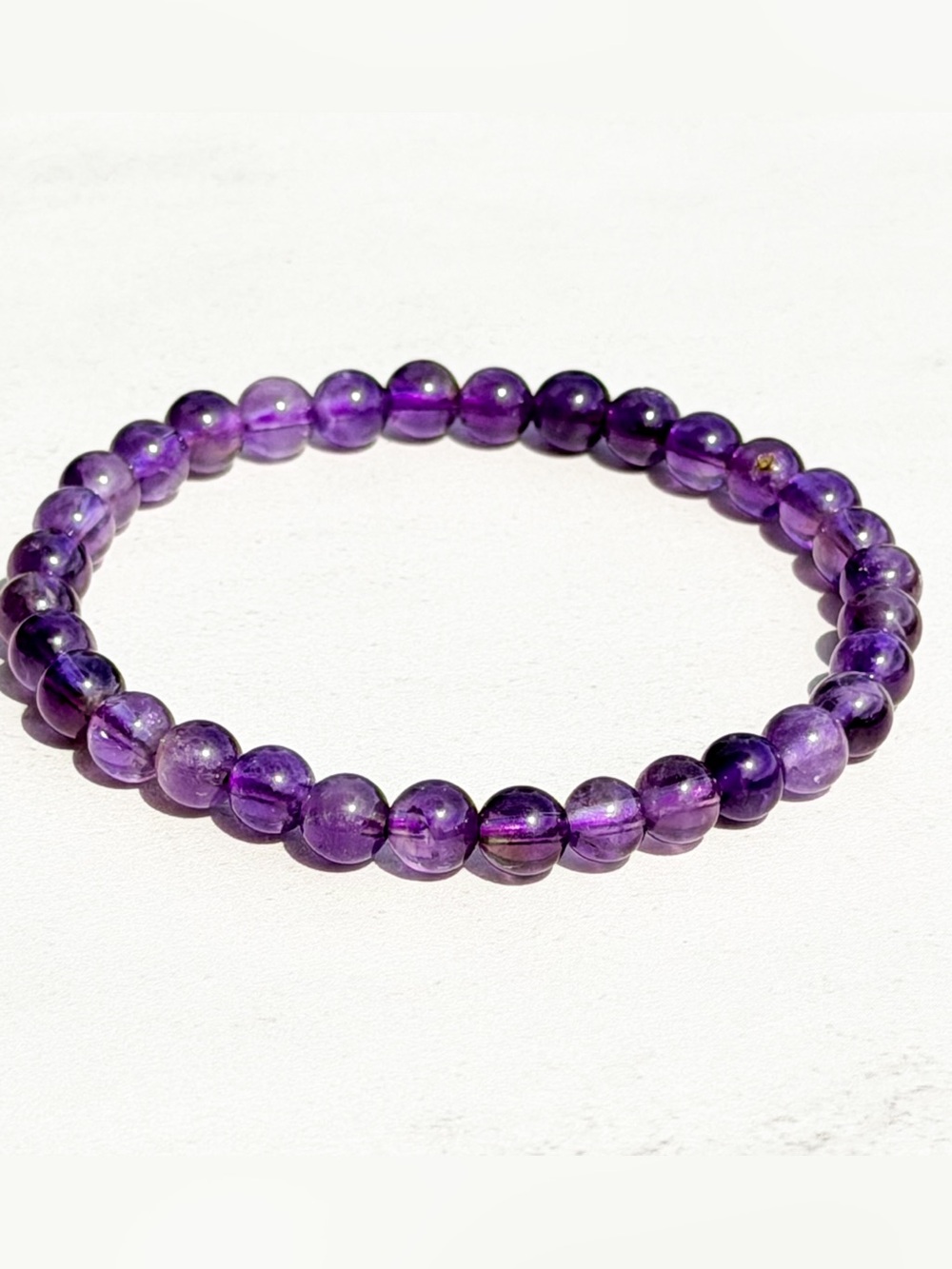 Natural Amethyst Bracelet 6mm Purple Gemstone Stretch 6in